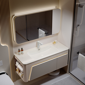 Modern Bathroom Vanity with Seamless Integrated Sink LED Mirror Cabinet Luxury Bathroom Cabinets - Product Image 2
