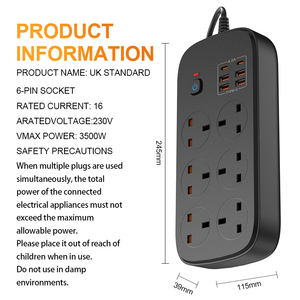 Power Strip với Cổng USB 6-way Ổ cắm 4 USB + 2 Type-C cổng Power Strip bảo vệ tăng mở rộng phổ Power Strip - Product Image 1