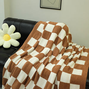 Lightweight Chartreuse and Beige Bed <strong>Blanket</strong> Reversible Knitted Checkered Plaid Woven Tapestry Throw <strong>Kingsize</strong> - Product Image 6