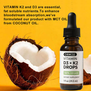 OEM Vegan 1000lU Vitamin D3 + K2 cairan 200mcg Vitamin K2 Vitamin D3 tetes dengan <span class=keywords><strong>MCT</strong></span> suplemen minyak kelapa untuk kesehatan tulang jantung - Product Image 3