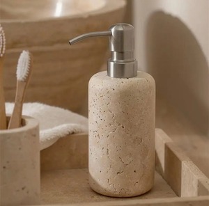 <span class=keywords><strong>Distributeur</strong></span> de <span class=keywords><strong>savon</strong></span> artisanal en <span class=keywords><strong>pierre</strong></span> de travertin beige naturel - Product Image 1