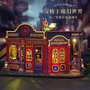 ชุดประกอบฉากหนังสือขนาดเล็ก Magic Energy Station ทำจากไม้ ประกอบเองได้ ชุดตกแต่งบ้านตุ๊กตาจิ๋ว - Product Image 6