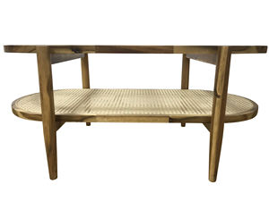 Table basse basse en rotin bois massif appartement maison salle à manger salon table basse ovale en verre - Product Image 3