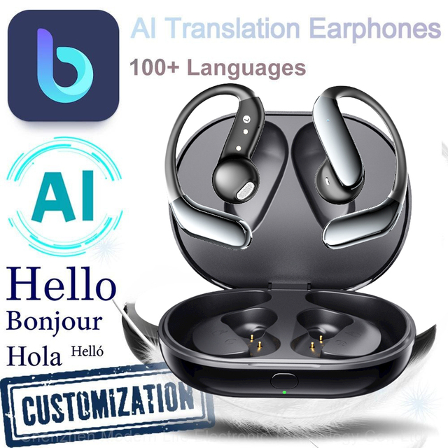AI-Q102 Sports Wireless Earbuds Open Ear Design AI Real-time Translation Waterproof 144+ Languages ANC/ENC 10 Digital Display