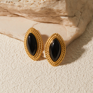 <b>Stud</b> <b>Earrings</b> Marquise Shape Agate Inlay Stainless Steel For Women Fashion Jewelry Multiple Colors Available - Product Image 4