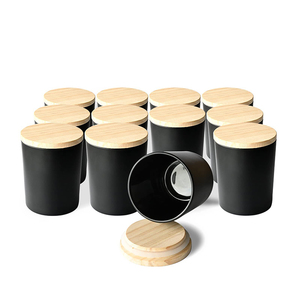 Wholesale Round Empty Glass Candle Making Jars 6oz 8oz 12oz 14oz Clear Candle Container Black Candle Jars with Wood <b>Lid</b> - Product Image 1