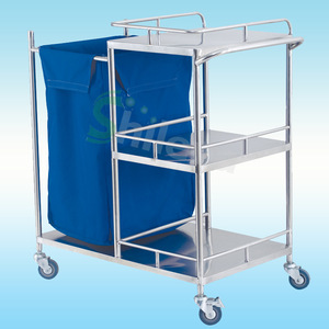 Carrito de lavandería de acero inoxidable Qilu CrRC con bolsa azul para limpieza de hospitales, almacenamiento y transferencia de residuos - Product Image 1