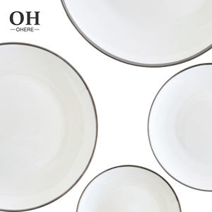 Ohere OEM <span class=keywords><strong>Assiette</strong></span> en céramique à bord <span class=keywords><strong>argent</strong></span>é blanc, service de table en céramique pour restaurant, service de table en <span class=keywords><strong>porcelaine</strong></span> - Product Image 6
