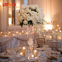 Vase à fleurs transparent rayé haut en verre clair pour centre de table de mariage, fournitures de mariage SMS Factory pour la décoration d'événements
