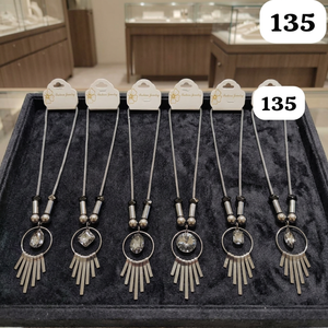 PingBling Contemporary Gunmetal <b>Long</b> <b>Necklace</b> with Geometric Hoop Crystal Pendant and Metal Fringe Drops for Women Party/Gift - Product Image 3