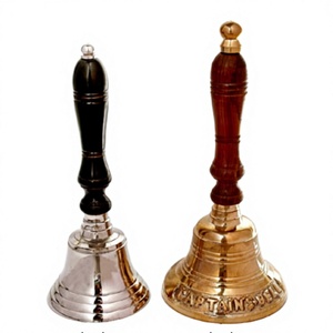 Campana Decorativa de Latón con Asas de Madera, Acabado Plateado y Dorado, Campanas de Mano, Artesanía Metálica, Campanas Decorativas, Artículos de Regalo, Decoración de Mesa - Product Image 1
