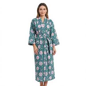Robe Kimono en Coton Doux à Col en V Imprimé Floral, Manches Longues, Taille Haute, Nuisette, Maillot de Bain, Vêtement de Plage, Vêtement de Nuit, Taille Élastique - Product Image 1
