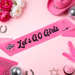 Fascia 'Lets Go Girls' in Raso Rosa per Addio al Nubilato, Compleanno, Bridal Shower, Accessorio per Outfit a Tema Western - Product Image 1