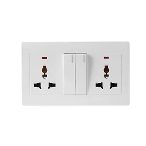 Household Appliances White 250 V Double Socket And 2 Gang Universal Electric Switch With Red indicator light