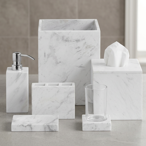 Chaman India Eco-Friendly Marble Seven-Piece <b>Bathroom</b> <b>Accessories</b> <b>Set</b> Polish Color - Product Image 3