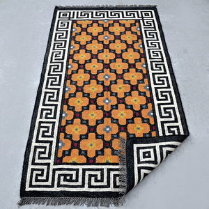 Tapis Kilim Moderne Écologique Fait Main à Motif Abstrait en Laine Rectangulaire pour Salon, Antidérapant, Poil Moyen, Latex - Product Image 1