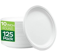 Assiettes rondes en bagasse de 10 pouces, écologiques, blanches, jetables, en fibre de canne à sucre, pour la restauration, les fêtes et les hôtels