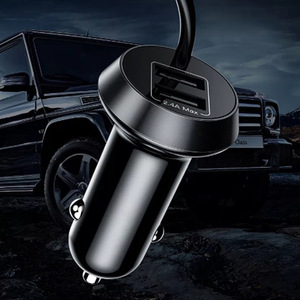 Cargador de coche con doble puerto USB de carga rápida de 15W 12-24V con cable 3 en 1 para dispositivos móviles - Product Image 3
