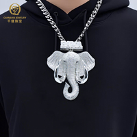 Pendentif Hip Hop Éléphant Réaliste en Argent 925, Pendentif Hip Hop Surdimensionné, Pendentif Animal Personnalisé en Moissanite et Diamant pour Hommes