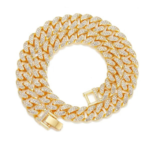 Luxe Hip Hop Pet Bijoux Accessoires 15mm Argent Or Métal Strass <span class=keywords><strong>Collier</strong></span> <span class=keywords><strong>Collier</strong></span> Large Cristal Chaînes Cubaines pour Chiens - Product Image 5