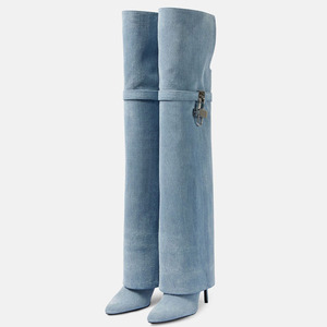 Botas Altas de Mujer Talla Grande 46 con Cierre Metálico Shark Lock, Botines Largos de Punta Fina, Stilettos de Tacón Alto, Zapatos Vaqueros - Product Image 1