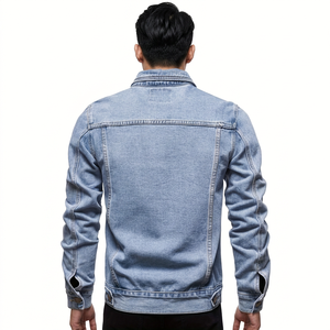 Veste en jean slim pour homme, col rabattu classique, décontractée, en coton bleu délavé, respirante, à bouton unique, style automne, coupe régulière - Product Image 3