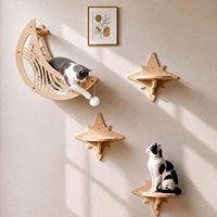 Étagères murales pour chat Lune et Étoile, meubles modernes en bois à fixer au mur, pré-percés, avec découpes, hamac et marches de perchoir