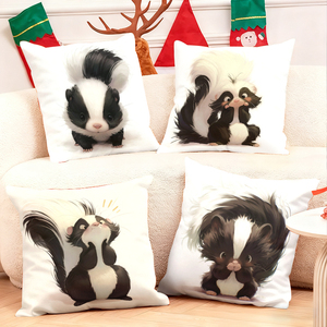 Милый набор подушек в виде скунса для рождественского декора с праздничными чулками и оленьими рожками. - Product Image 1