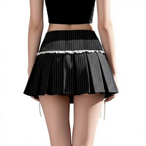 Falda plisada a rayas con lazo decorativo, nueva, de cintura natural, ecológica, estilo Y2K, versátil, mini falda skater, venta al por mayor. - Product Image 3