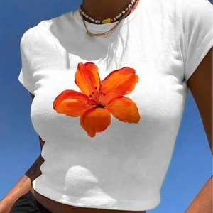 T-shirt attillata da <span class=keywords><strong>donna</strong></span> in cotone traspirante con Top Crop personalizzato t-shirt da <span class=keywords><strong>donna</strong></span> - Product Image 4