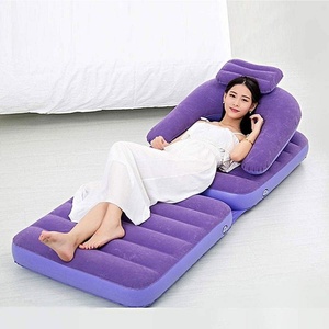 PVC Inflatable Folding Portable <b>Sofa</b> Chair Multi-functional Lazy Flocking <b>Single</b> Size Air <b>Bed</b> Mattress RV Purple Color - Product Image 5