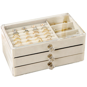Jewelry Box Storage Organizer Multi Layer Beige Gray Large Capacity For Earrings Necklaces Rings Jewelry Display Drawer Cabinet - Product Image 3
