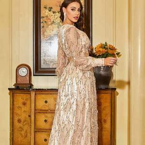 KLY285女性セクシーな気質長袖Vネックブラックロングイブニングドレス - Product Image 3