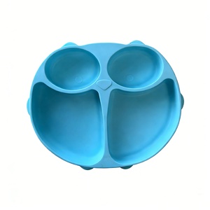 Umweltfreundlicher Reiner Silikon-Fütterteller für Kleinkinder mit Saugnapf-Boden Unzerbrechliche Eulen-Design Baby-Schüssel mit Fächern - Product Image 1
