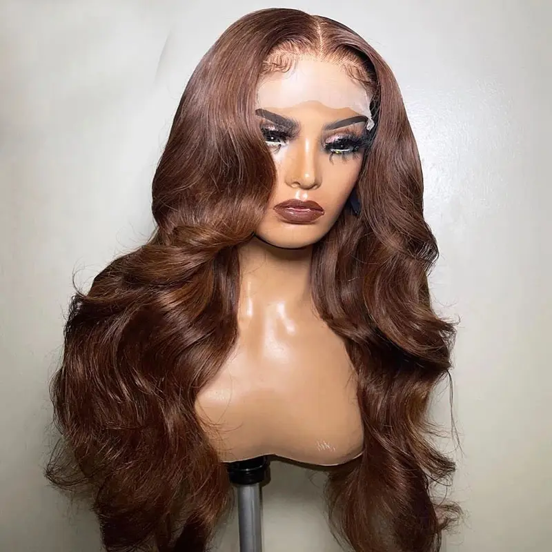 Chocolate Brown Wigs Full Lace Front Human Hair Wigs Pre Plucked Brazilian Virgin Hair Glueless Wavy Lace Wigs for Woman