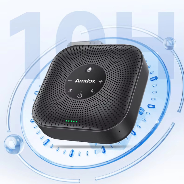 360 Omnidirectional Wireless Microphone for Conference System with 4 AI Microphone Array Dual-Talk Function 10 Hours Talk Time