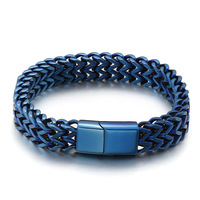 Bracelet cubain multi-couleurs double rang en acier inoxydable poli, chaîne de quille tressée double rangée avec fermoir magnétique pour homme