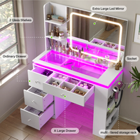 Vente en gros de coiffeuse blanche en MDF pour le maquillage avec miroir LED, 4 tiroirs et étagères de rangement