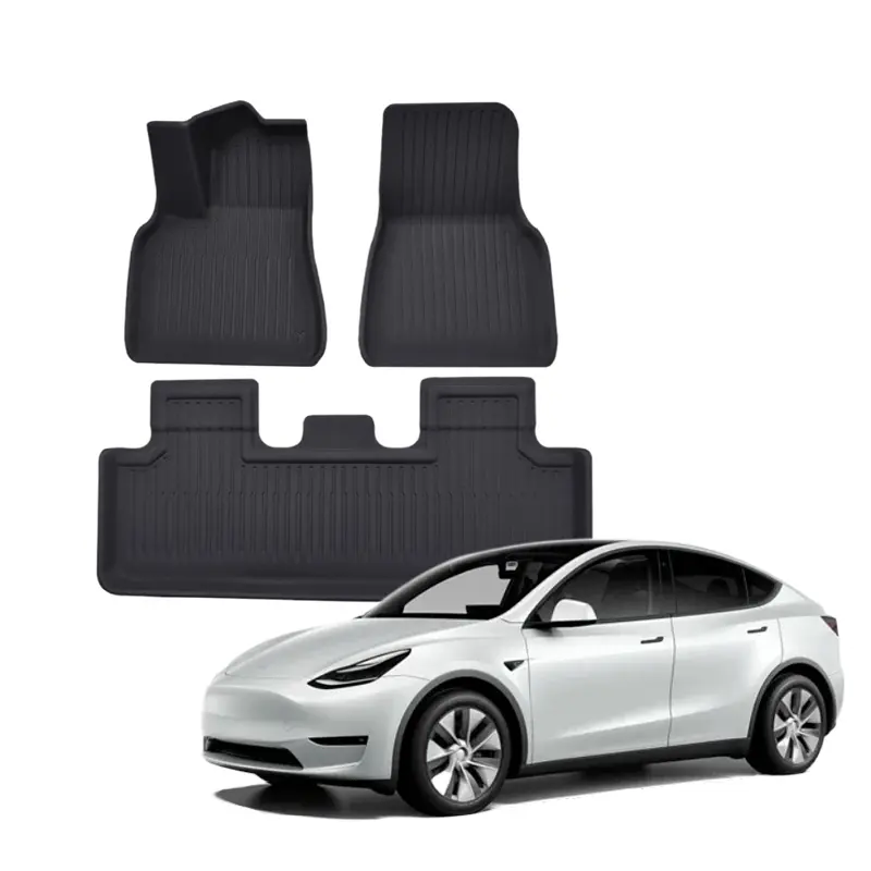 Hot bán 3 cái XPE thảm sàn xe cho Tesla mô hình y với sọc dọc màu đen xe non-Slip thảm sàn không thấm nước