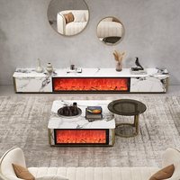 Meuble TV Movvon DSG-003 de luxe léger et moderne avec simulation de cheminée en pierre, design sur pied pour salon et mobilier de maison