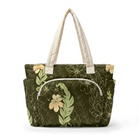 Sac fourre-tout décontracté pour femme en polyester imperméable avec imprimé lettres, style hawaïen personnalisé, motif Mokihana Lei, double fermeture éclair, poignées souples