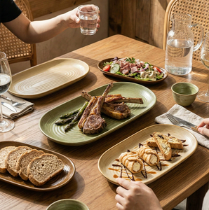 Plato Ovalado de Cerámica Rústica Estilo Natural, Hecho a Mano, Texturizado, para Servir Bistec, Pan, Ensalada, para el Hogar y la Cocina - Product Image 4