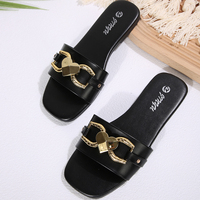 Sandales d'été classiques en gros pour femmes, chaussures d'extérieur en cuir PU tendance, pantoufles plates antidérapantes pour femmes