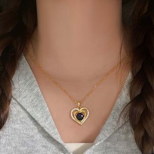 Cadeau de la Saint-Valentin, pendentif en forme de cœur superposé, plaqué or 18 carats, collier en forme de cœur avec zircon cubique brillant pour femmes - Product Image 6