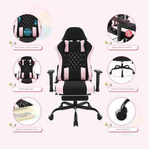 Barato giratorio juego de vídeo Pc venta al por mayor negro <span class=keywords><strong>Rosa</strong></span> Chaise <span class=keywords><strong>Gamer</strong></span> Oficina 2d masaje ordenador mujeres <span class=keywords><strong>Silla</strong></span> de juegos con reposapiés - Product Image 2
