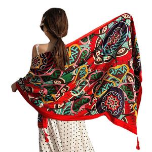 Conjunto de Chal grande de playa de moda de bufanda de verano duradera de poliéster de estilo nacional de gran tamaño - Product Image 1