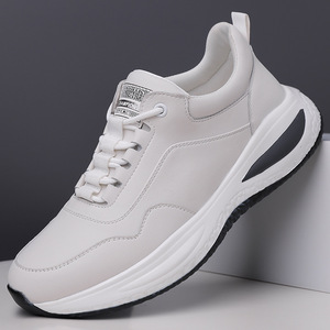 Men's <b>White</b> Casual Leather Shoes Soft Sole <b>Lace</b>-Up Trendy Sports Shoes Korean Style Leisure Wear - Product Image 1