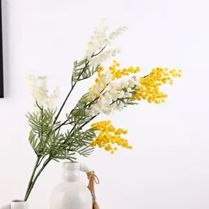 Bouquet de fleurs en velours artificielles R110, 10 pièces, véritables tactiles, couleurs blanches et jaunes, pour décoration de maison
