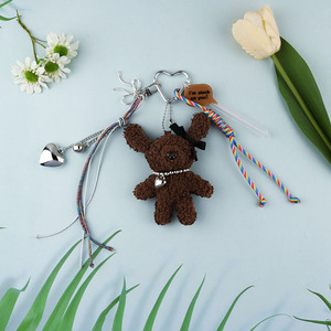 Cute Ribbon Plush Rabbit Keychain Bow Bear Plush Doll Key Chain Bag Pendant Mobile Phone Charm Rope Women Lanyard Heart Keychain - Product Image 5