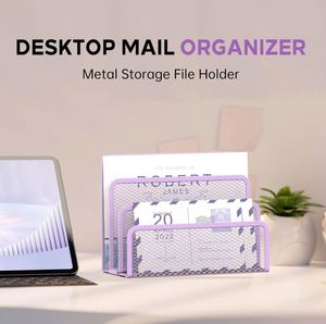 3-Slot Desktop File Organizer Mesh Metal Mail Holder Countertop Letter Sorter File Holder Office <b>Envelope</b> Organizer - Product Image 3